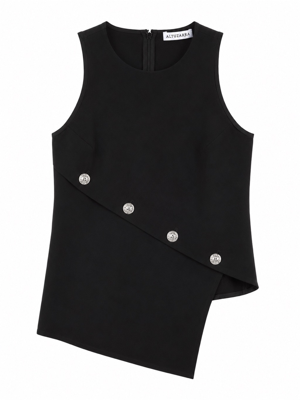 ALTUZZARA asymmetric button detail sleeveless tunic top black size IT 36 / US XS